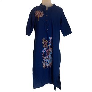 Beautiful Blue Boho Hand Painted Kurti Design Maxi Dress Sz 40